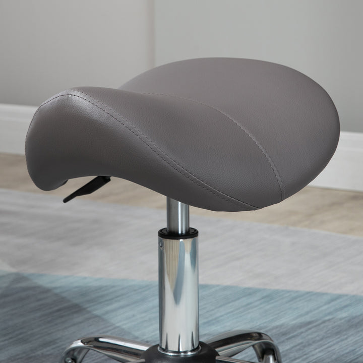 Cosmetic Stool 360° Rotate Height Adjustable Salon Massage Spa Chair Hydraulic Rolling Faux Leather Saddle Stool, Grey