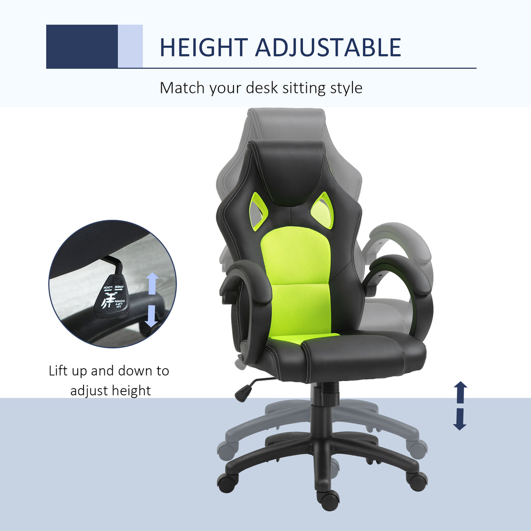 High-Back Gaming Chair Swivel Home Office Computer Racing Gamer Desk Chair, Black Green