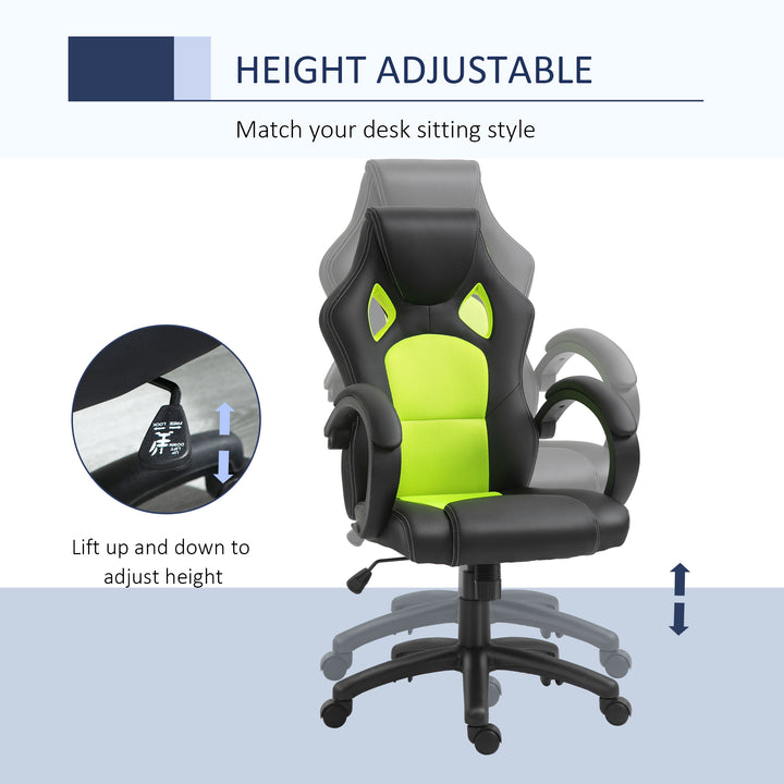 High-Back Gaming Chair Swivel Home Office Computer Racing Gamer Desk Chair, Black Green