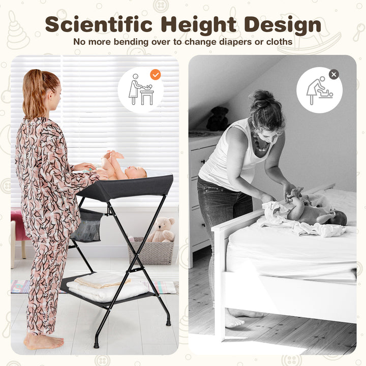 Folding Baby Changing Table with Storage Basket and Rack-Black