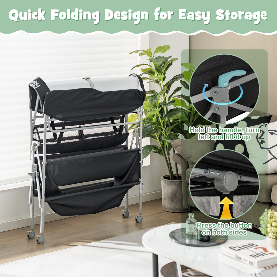 Folding Nursery Changing Table with Storage Basket-Black