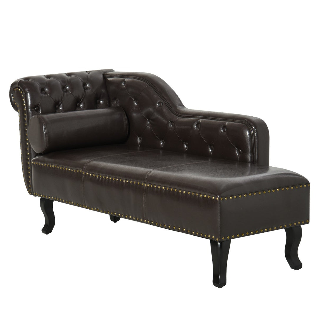 Vintage Style PU Leather Chaise Lounge-Dark Brown