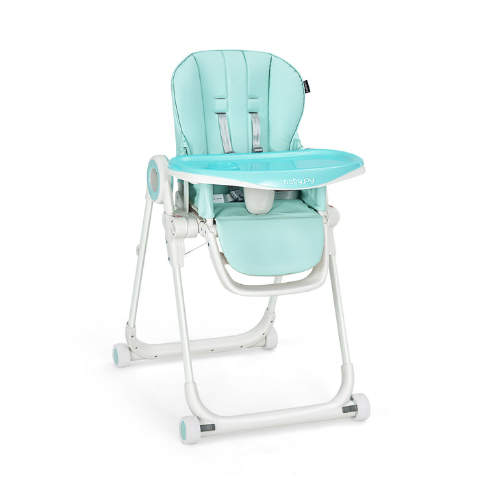 Folding Baby High Chair with Lockable Wheels-Green