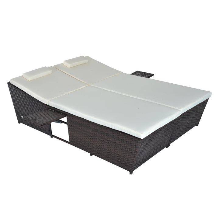 Adjustable Double Rattan W/Tray-Brown/Cream-White