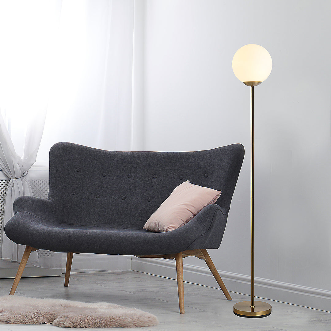 171cm Glass Globe Floor Lamp Metal Frame Sphere Light Pedal Switch Home Office Living Room Modern Unique Standing Beautiful Furnishing - Gold