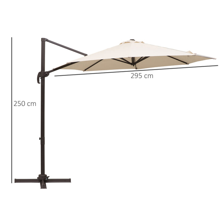 3M Banana Parasol Hanging Cantilever Umbrella W/ Cross Base Hand Crank Aluminium Frame 360°Rotation Hand Crank-Beige