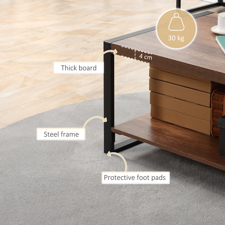 HOMCOM Industrial Coffee Table with Shelf and Steel Frame for Living Room,120cmx60cmx45cm, Natural
