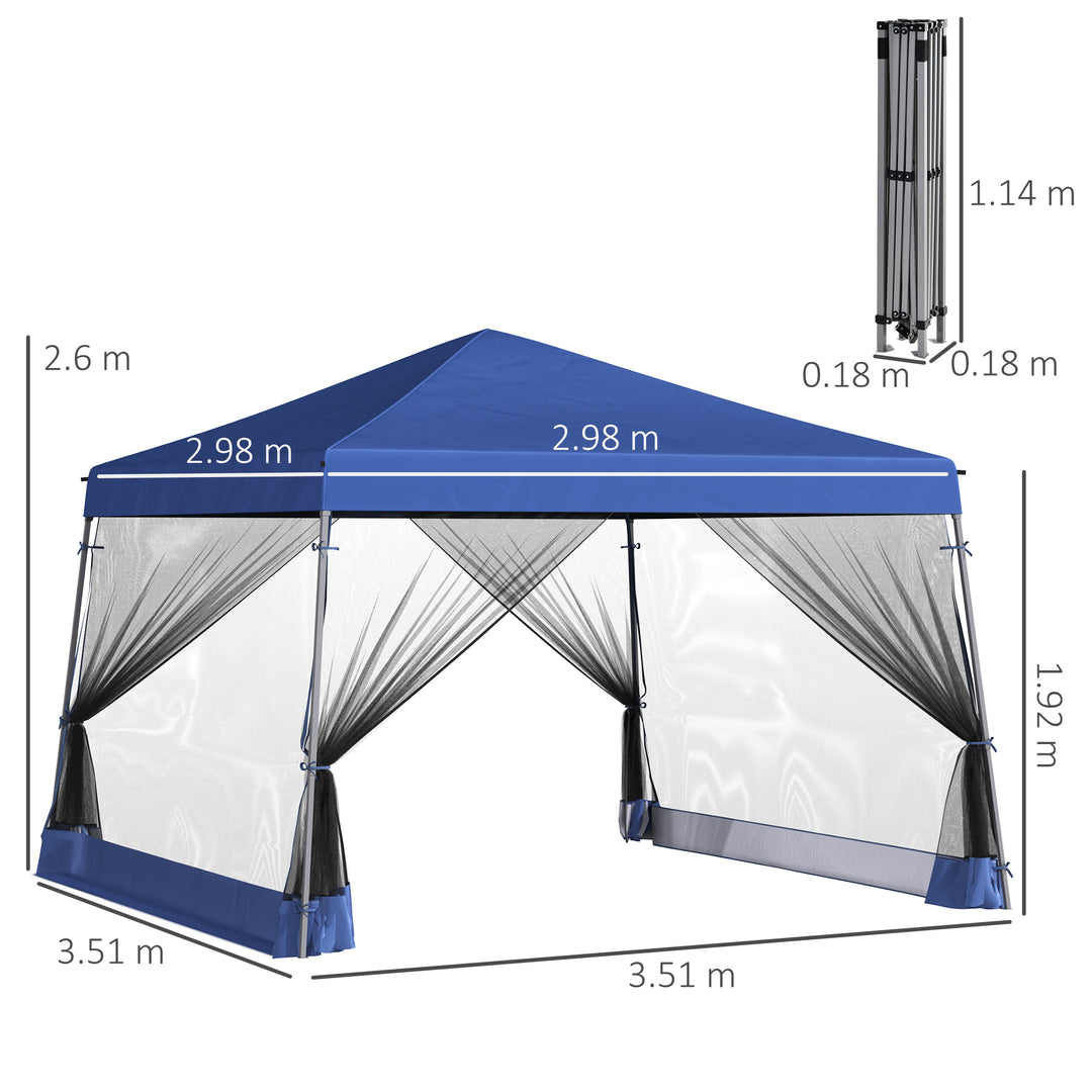 3.6 x 3.6m Outdoor Garden Pop-up Gazebo Canopy Tent Sun Shade Event Shelter Folding with Mesh Screen Side Walls  - Blue