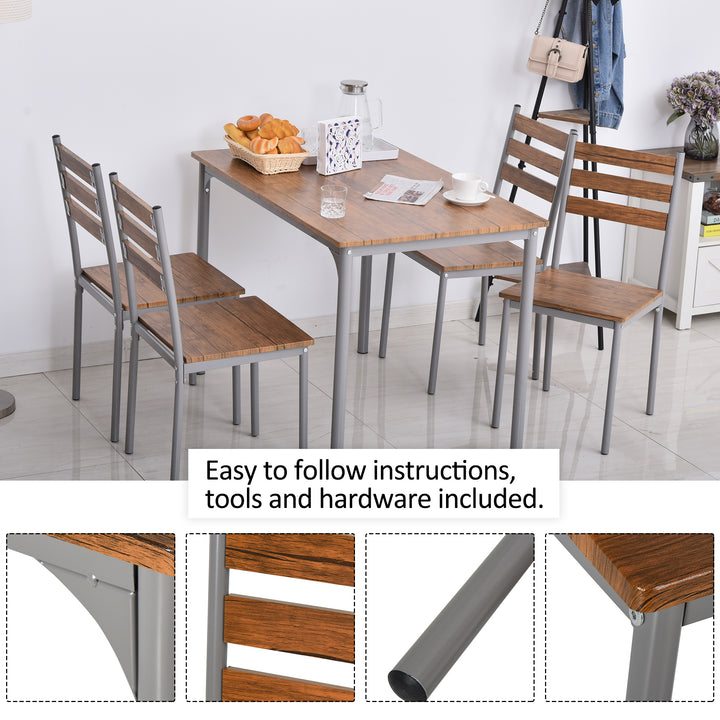 Modern 5-Piece Dining Table Set, Dining Table With 4 Chairs For Compact Dining Room&amp; Kitchen, Brown