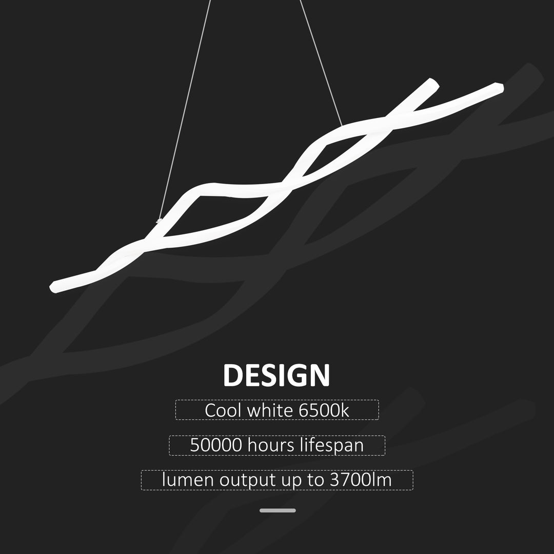 Modern Wave-Shape LED Pendant Light with Adjustable Hanging Chain, Metal Chandelier Cool White 6500K, Silver