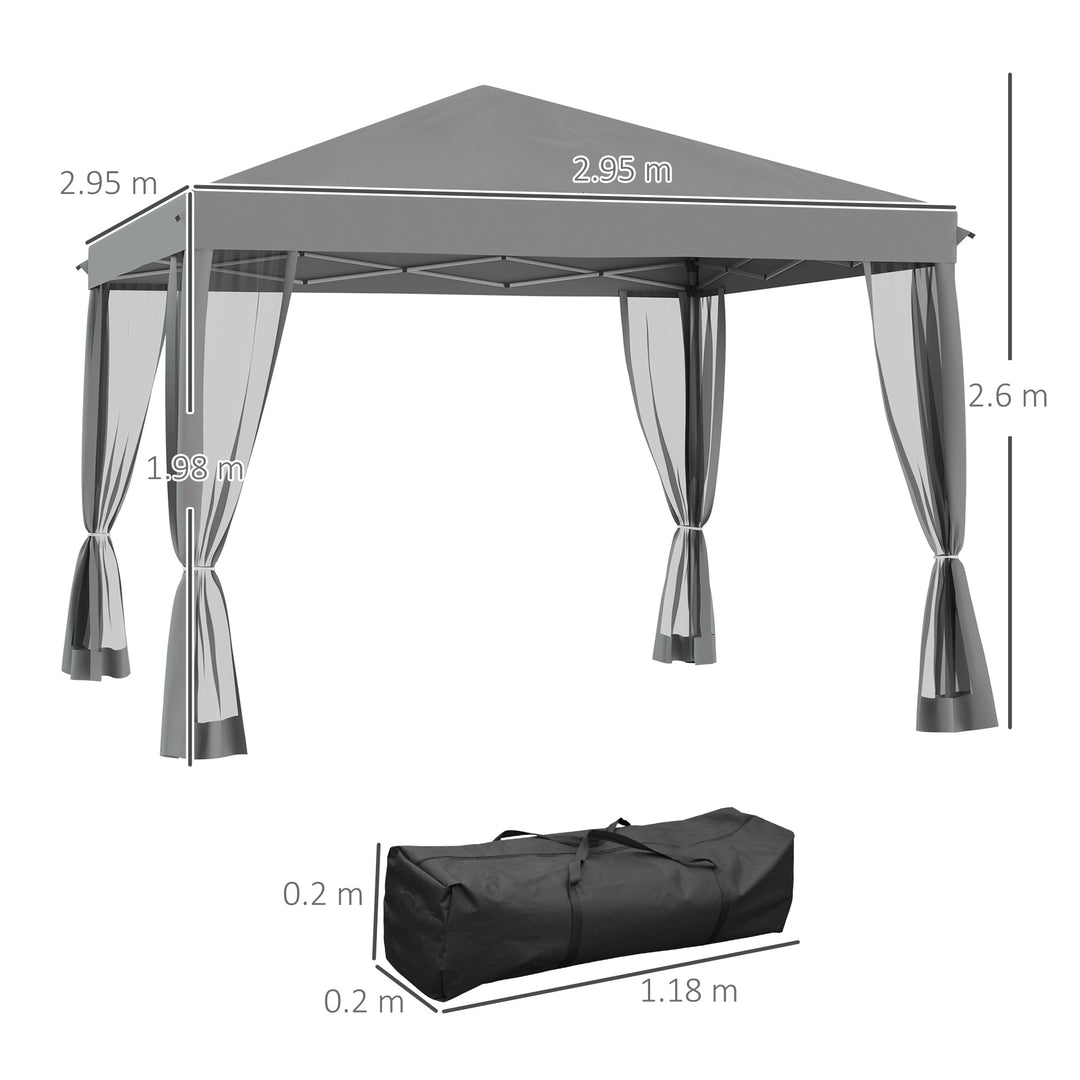 3 x 3 m Pop Up Gazebo, Garden Tent with Removable Mesh Sidewall Netting, Carry Bag for Backyard Patio Outdoor Light Grey