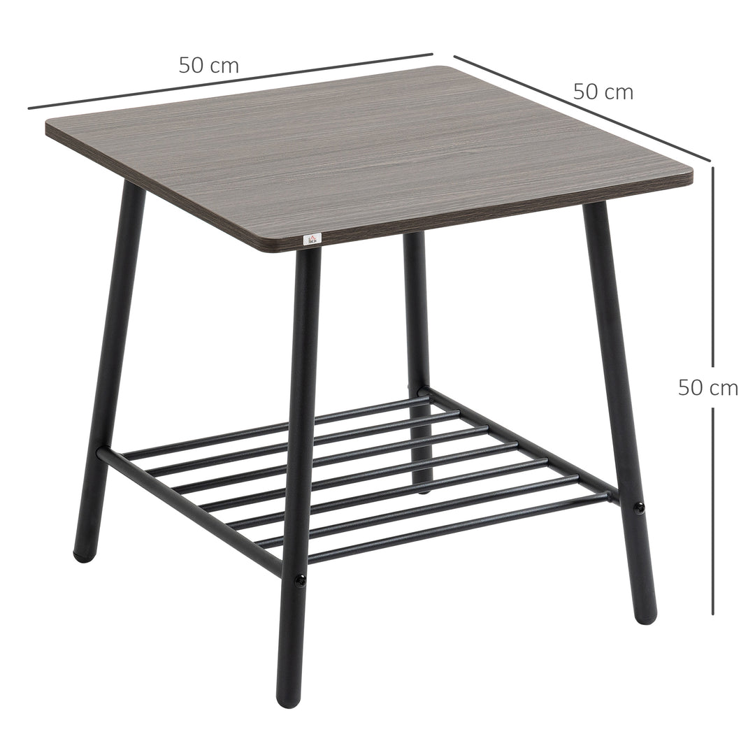 Side Table with 2-Tier Storage, Sofa End Table with Metal Frame for Living Room