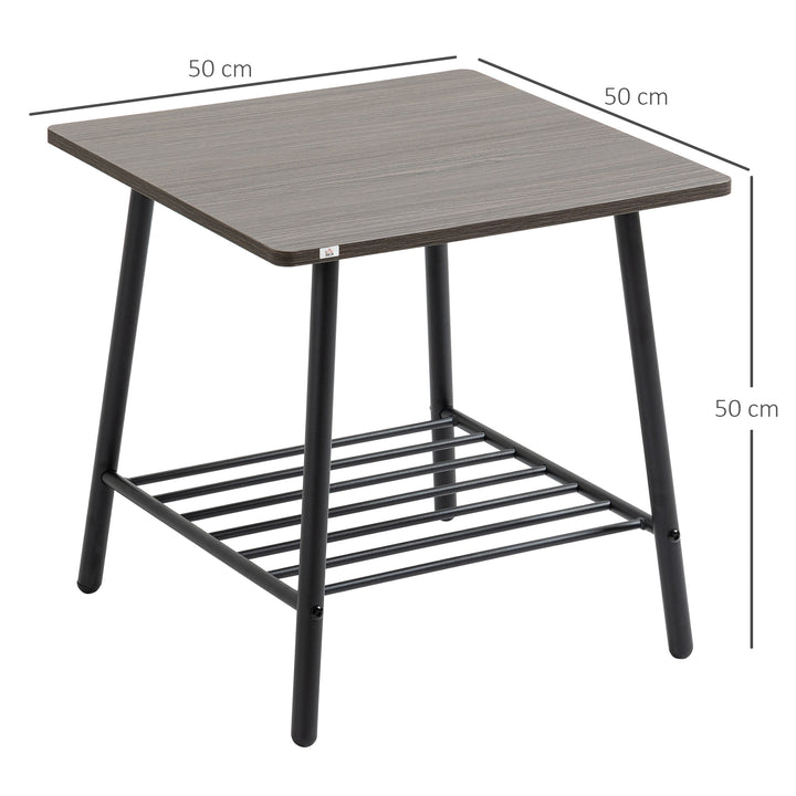 Side Table with 2-Tier Storage, Sofa End Table with Metal Frame for Living Room
