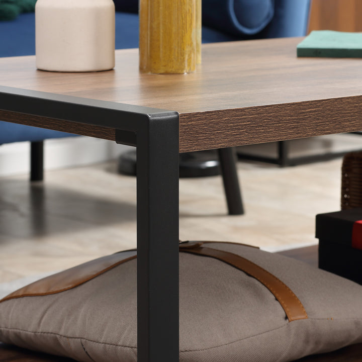 HOMCOM Industrial Coffee Table with Shelf and Steel Frame for Living Room,120cmx60cmx45cm, Natural