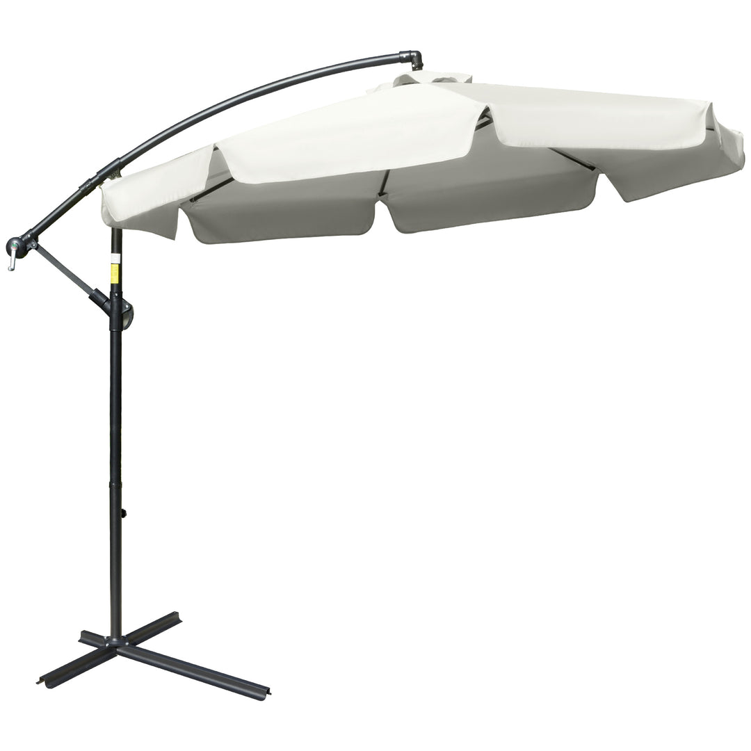 Outsunny 2.7m Banana Parasol Cantilever Umbrella with Crank Handle and Cross Base for Outdoor, Hanging Sun Shade, Cream White