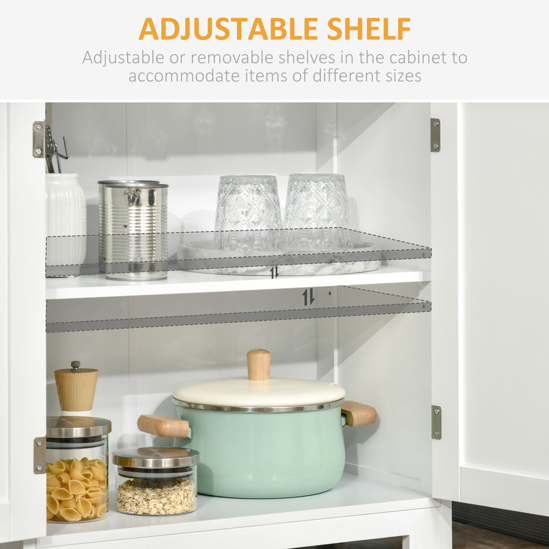 Freestanding Kitchen Cupboard, 4-Door Storage Cabinet with Adjustable Shelf and Glass Doors for Dining Room, Living Room, White