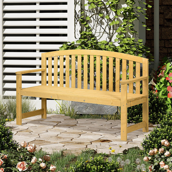 Wooden Garden Bench with Armrest, Outdoor Furniture Chair for Park, Balcony, Orange