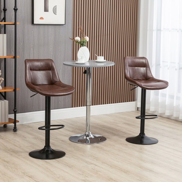 HOMCOM Adjustable Bar Stools Set of 2, Modern Kitchen Stools, 360 Degree Swivel Bar Height Barstools in PU Leather with Footrest, Brown