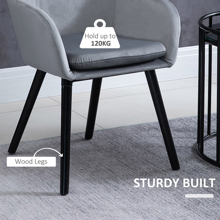 Dining Chairs Set of 2 Modern Upholstered Fabric Velvet-Touch Leisure Chairs with Backrest and Armrests, Lounge Reception Chairs, Grey