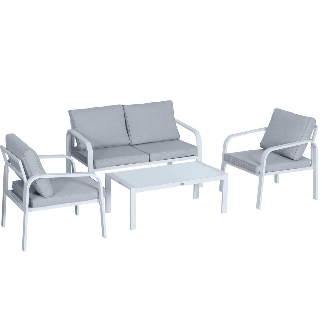 4-Seater Outdoor PE Rattan Table and Chairs Set White/Grey