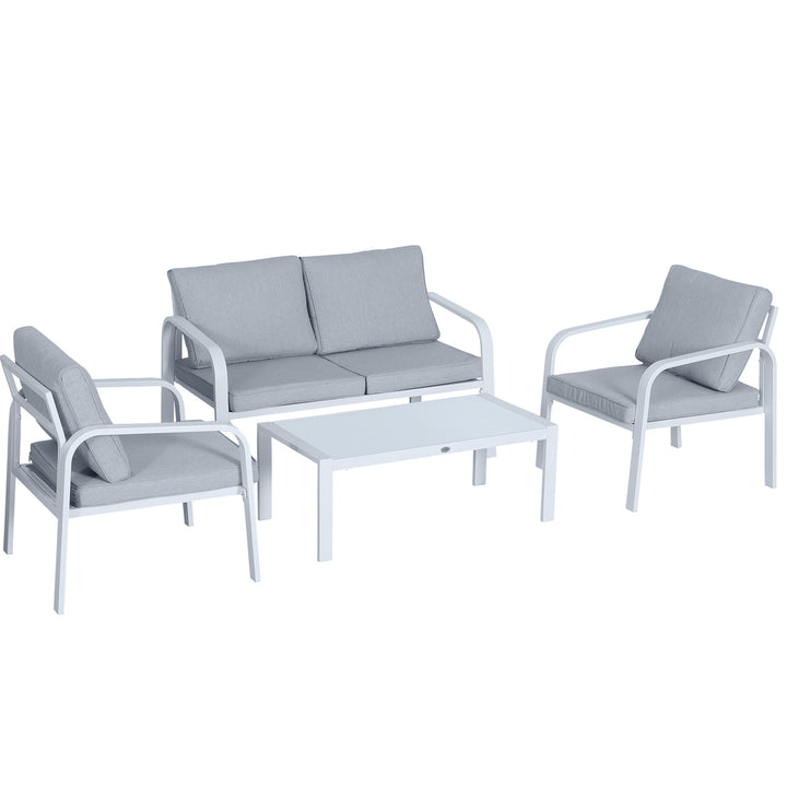 4-Seater Outdoor PE Rattan Table and Chairs Set White/Grey