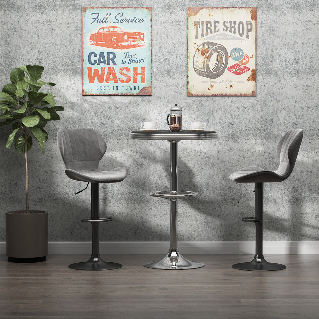 Round Height Adjustable Pub Table Counter Bar Table with Faux Leather Tabletop and Adjustable Footrest for Dining Room, Home Bar