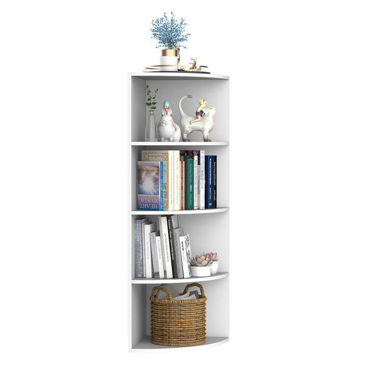 Wood Corner Shelf 4 Tier Unit Freestanding Bookshelf Plants Stand Display Shelf Modern Decoration White