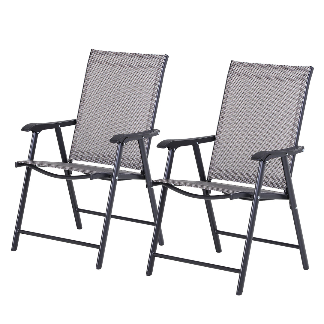 Set of 2 Foldable Garden Chairs W/ Metal Frame Outdoor Patio Park Dining Seat Yard Furniture Grey