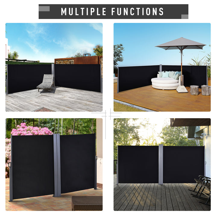 6 x 1.6 M Double Canopy Pull-Out Side Awning Sun Rain Outdoor Protection w/ Steel Frame Retractable Garden Privacy Home Commercial Black