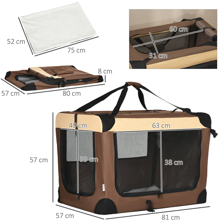 PawHut 81cm Foldable Pet Carrier, with Cushion, for Medium Dogs and Cats - Brown