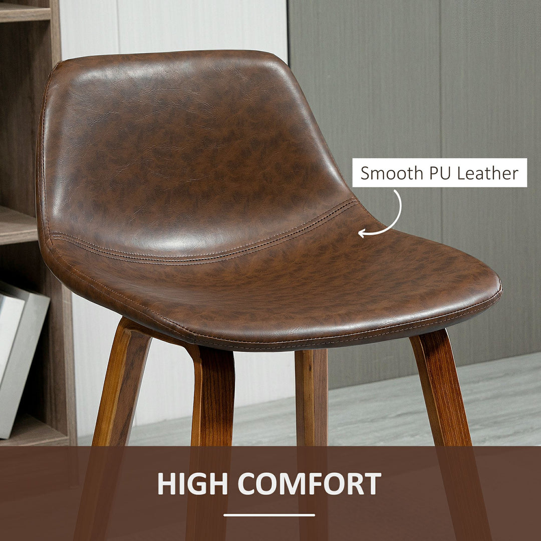 Bar Stools Set of 2, Breakfast Bar Chairs, Tall Kitchen Stools PU Leather with Backrests and Wood Legs, Brown
