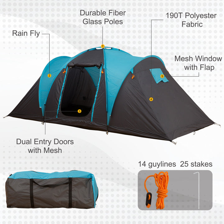 4-Person Outdoor Steel Frame Camping Tent Blue