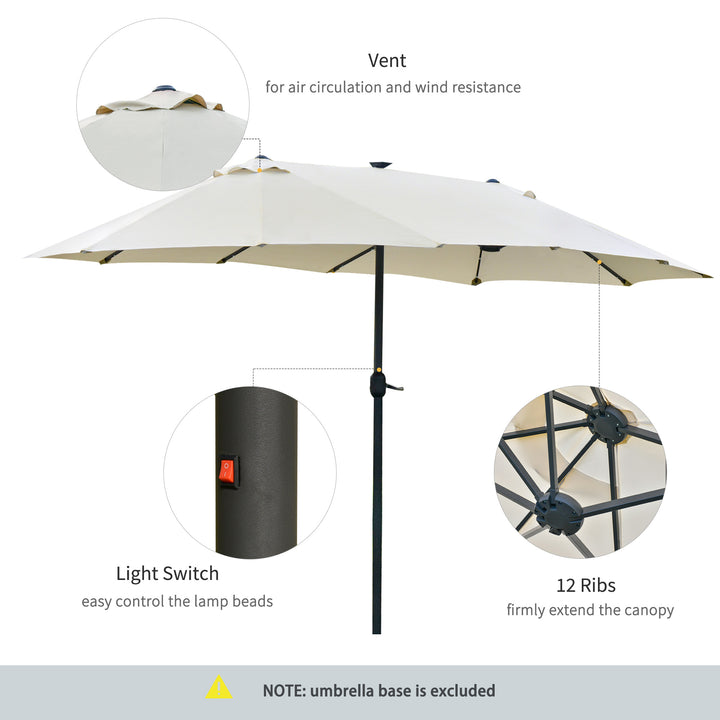 Outsunny 4.4m Double-Sided Sun Umbrella Garden Parasol Patio Sun Shade Outdoor with LED Solar Light Cream White