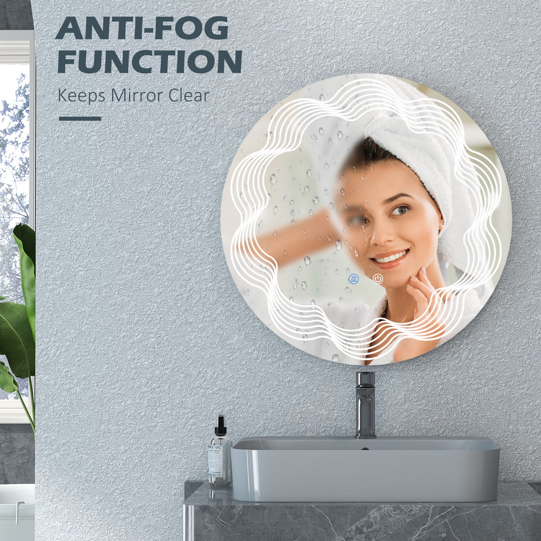 Kleankin LED Bathroom Mirror, Dimming Lighted Bathroom Mirror, Wall Mounted Vanity Mirror with 3 Colour, Smart Touch, Anti-Fog, 71cm