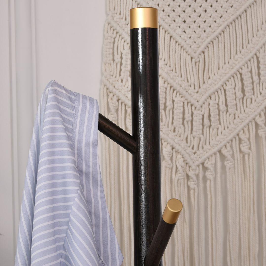 HOMCOM Vintage Coat Rack Stand Freestanding Hall Tree with 6 Hooks Bamboo Frame for Entryway Hallway Bedroom Walnut