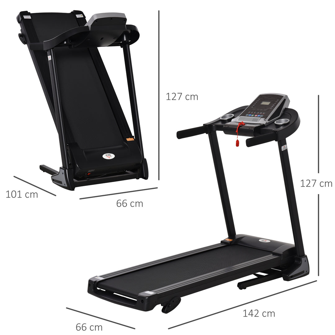 Folding Treadmill Machine Electric Motorised Running Machine 12 Preset Programs w/ LED Display, Drink Holder & Phone Holder for Home Black