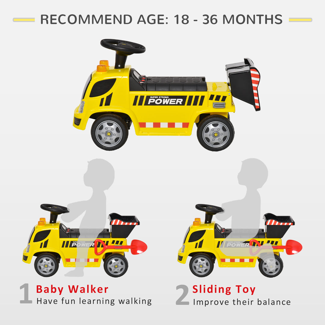 2-in-1 Ride On Car Truck Walker Kids with Tipping Bucket &amp; Shovel Foot To Floor Slider Stroller Toddler Steering Wheel for Baby 18 - 36 Months