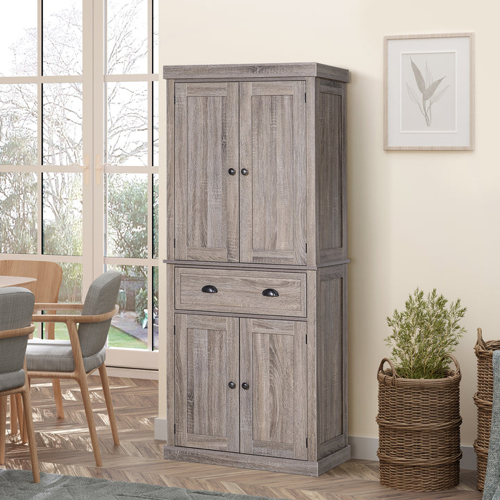 Traditional Colonial Freestanding Kitchen Cupboard Storage Cabinet - 76L x 40.5W x 184H (cm) Dark Wood Grain
