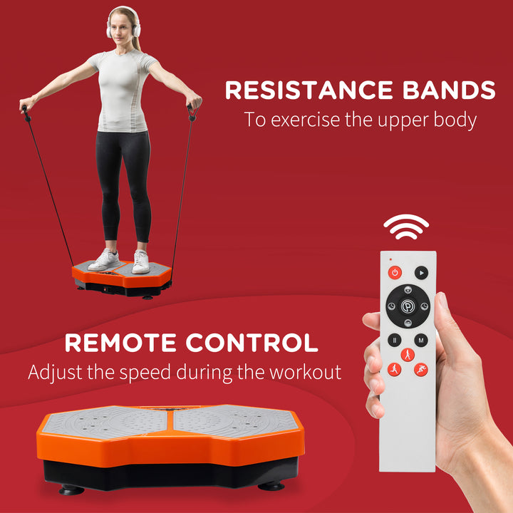 Sports Vibration Plate, Remote Control, Resistance Bands, 99 Levels - Orange and Grey