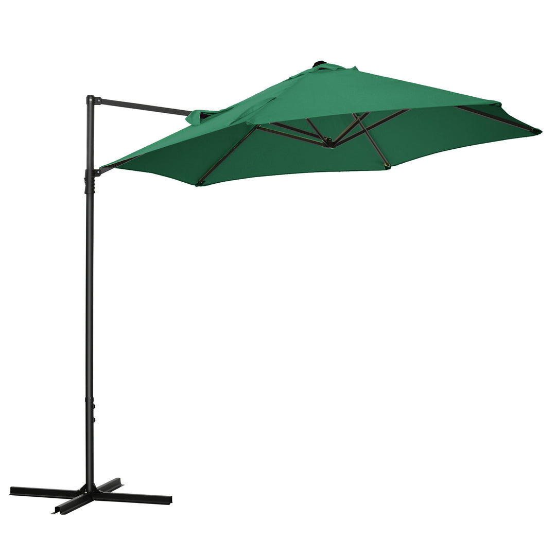 2.5M Garden Square Outdoor Umbrella with 360° Rotation, Offset Roma Patio Umbrella Hanging Sun Shade Canopy Shelter with Cross Base, Green