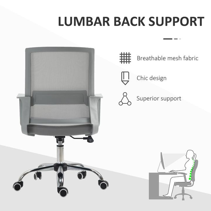 Vinsetto Ergonomic Desk Chair Mesh Office Chair with Adjustable Height Armrest and 360° Swivel Castor Wheels Grey