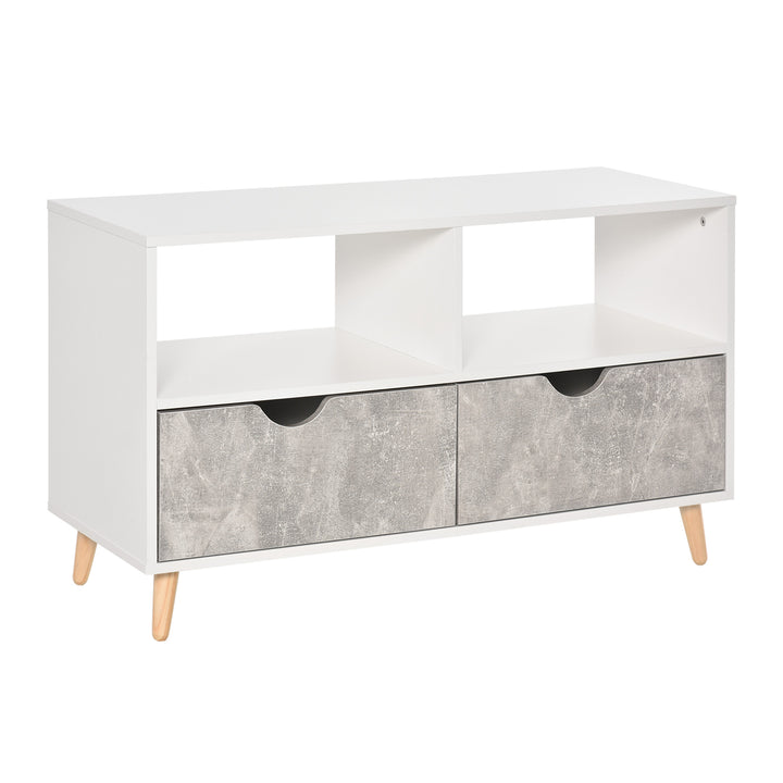 HOMCOM TV Stand with Shelf &amp; Drawers Storage Cabinet Media Entertainment Center Modern Grey