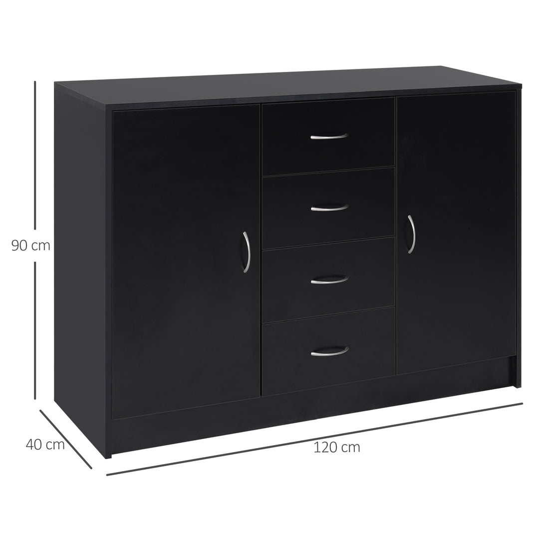 Sideboard Storage Cabinet with 2 Doors and 4 Drawers Free Standing Cupboard, Chest Organizer for Kitchen and Living Room, Black