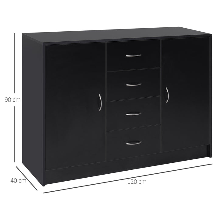 Sideboard Storage Cabinet with 2 Doors and 4 Drawers Free Standing Cupboard, Chest Organizer for Kitchen and Living Room, Black