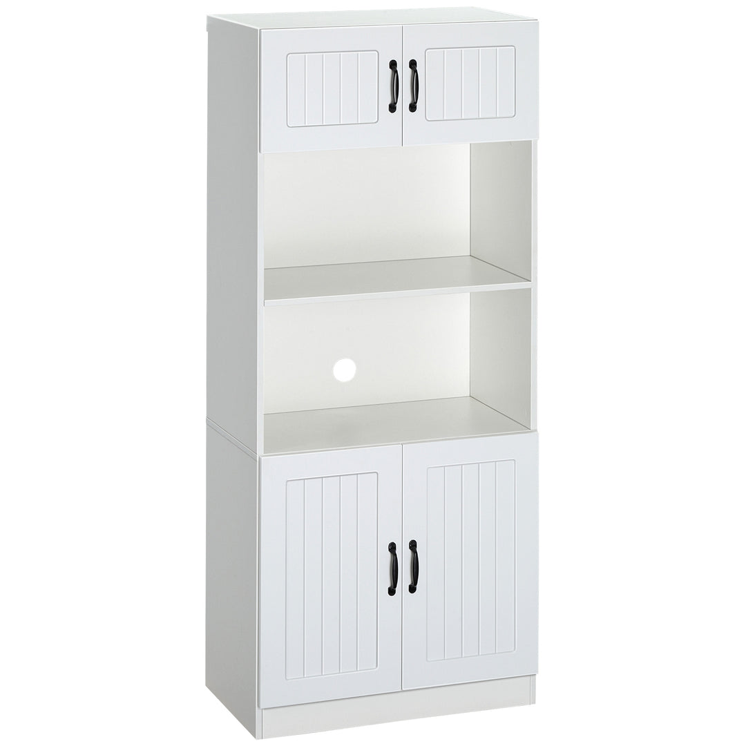 Kitchen Cupboard, 5-Tier Storage Cabinet with Adjustable Bottom Shelf, Open Microwave Countertop, White