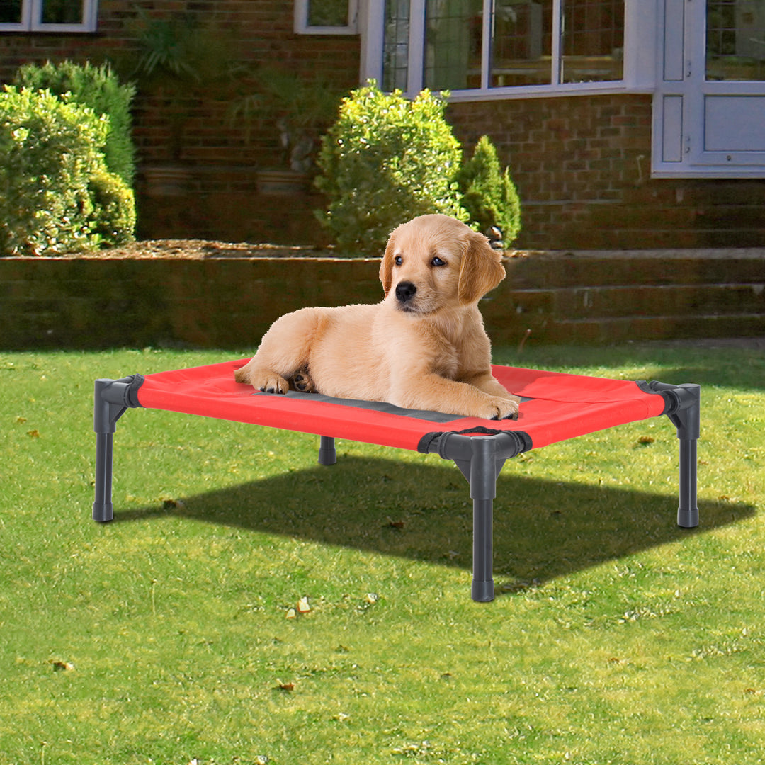 PawHut Elevated Pet Bed Portable Camping Raised Dog Bed w/ Metal Frame Black and Red (Small)