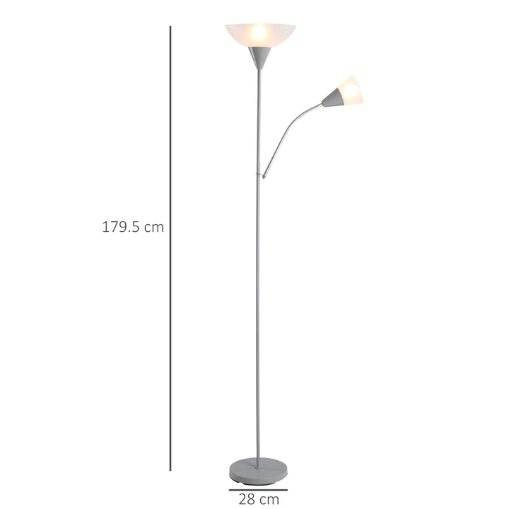 Modern Floor Reading Lamp 2 Adjustable Heads Light Steel Base Living Room Bedroom Office, 179.5cm