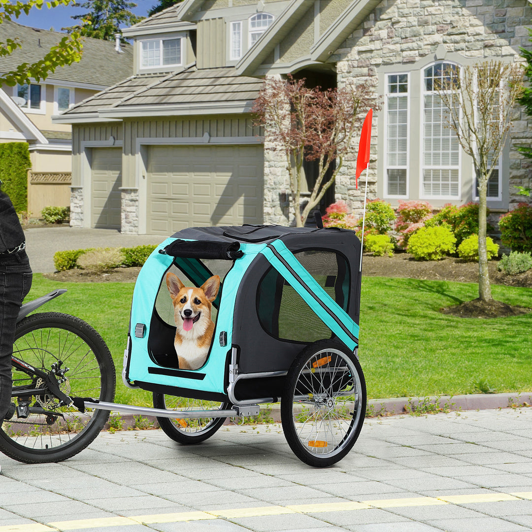 Pawhut Dog Bike Trailer Folding Pet Trailer Dog Carrier Bicycle Steel Frame Jogger Stroller with Suspension - Green & Grey