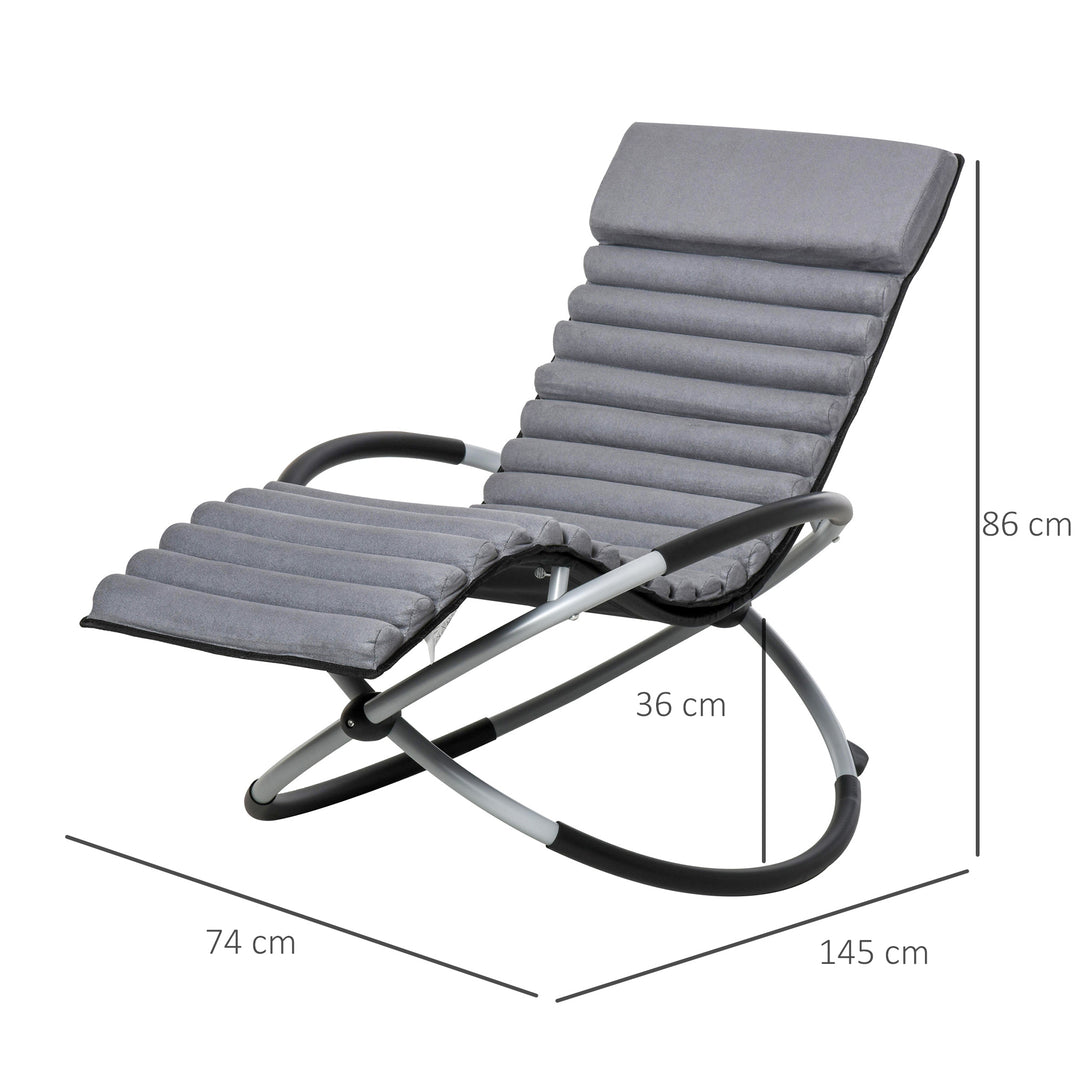 Orbital Rocking Chair Folding Lounger Anti-drop with Mat Removable Design 2 in 1 145x74x86cm Black Grey