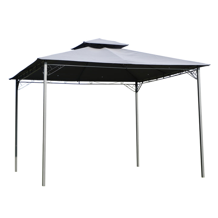 2-Tier Roof Gazebo, 300Lx300Wx264H cm, Steel Frame-Black/Grey